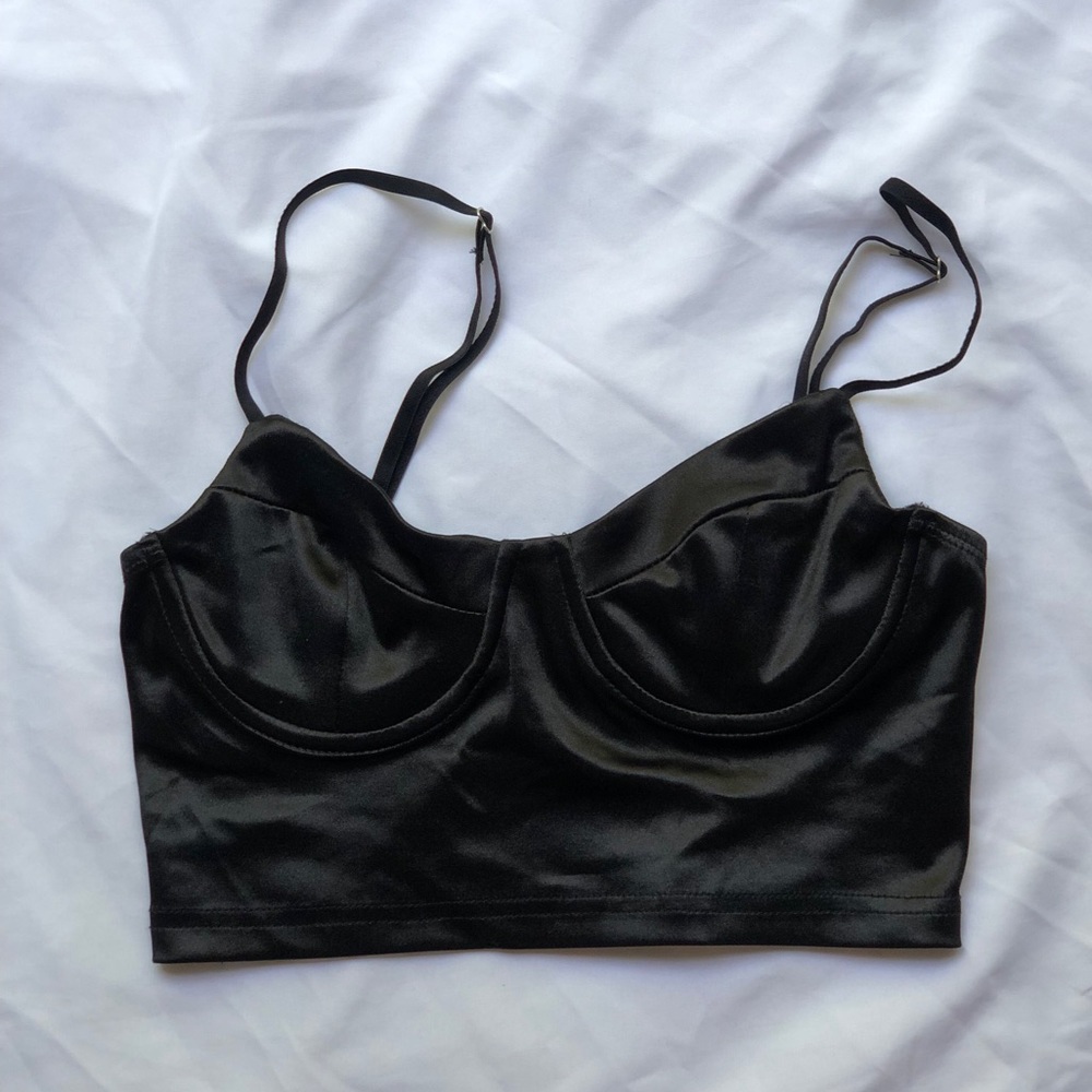 Black Satin Crop Top